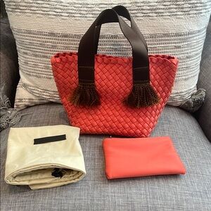 Naghedi Petite Woven Coral Tote Bag set